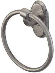 Wrought-Steel Towel Ring with Arched Rosette in Antique Steel.